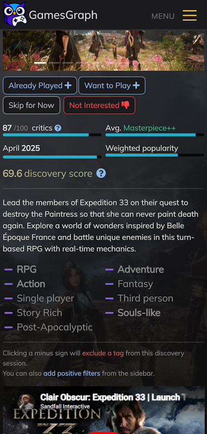 GamesGraph mobile screenshot 1